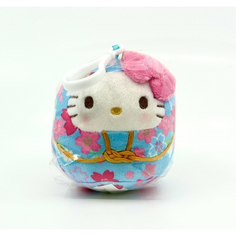 NEW Sanrio Hello Kitty Daruma Blue Pink Sakura Plush Bag Purse Dangler 3.5"